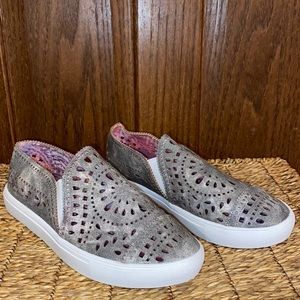 Dolce Metallic Gray/Silver Earth Lazer Cut Slip on Sneaker